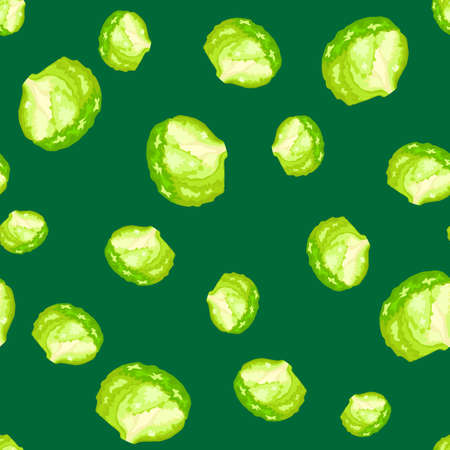 Seamless pattern iceberg salad on teal background. Modern ornament with lettuce. Random plant template for fabric. Design vector illustration.のイラスト素材
