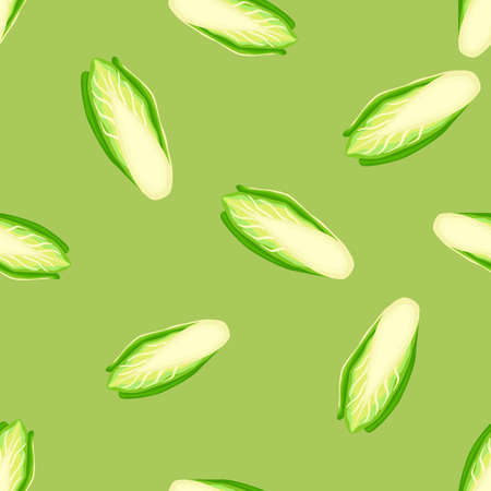 Seamless pattern Chicory cabbage on light background. Simple ornament with lettuce. Random plant template for fabric. Design vector illustration.のイラスト素材