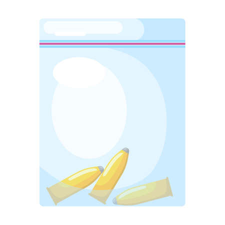 Bullets in package isolated on white background icon set. Evidence crime gun elements in flat style. Vector illustration.のイラスト素材