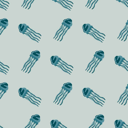 Seamless pattern jellyfish on pastel background. Minimalist ornament with sea animals .Geometric template for fabric. Design vector illustration.のイラスト素材