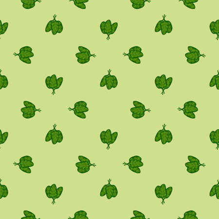 Seamless pattern bunch spinach salad on light green background. Minimalistic ornament with lettuce. Geometric plant template for fabric. Design vector illustration.のイラスト素材