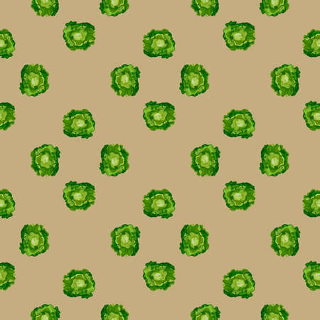 Seamless pattern Butterhead salad on brown background.Minimalistic ornament with lettuce. Geometric plant template for fabric. Design vector illustration.のイラスト素材