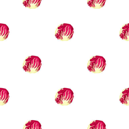 Seamless pattern Radicchio salad on white background. Minimalism ornament with red lettuce. Geometric plant template for fabric. Design vector illustration.のイラスト素材