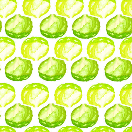 Seamless pattern iceberg salad on white background. Simple ornament with lettuce. Geometric plant template for fabric. Design vector illustration.のイラスト素材