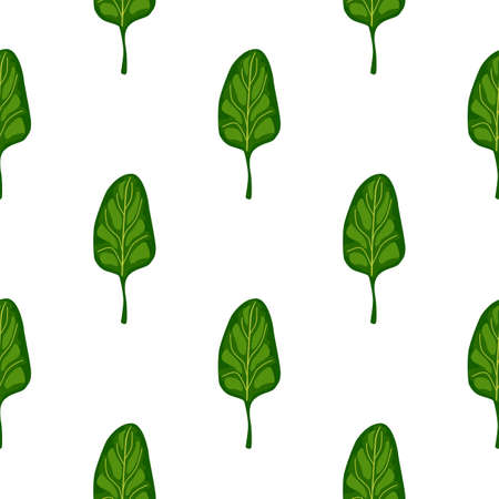 Seamless pattern Spinach salad on white background. Minimalistic ornament with lettuce. Geometric plant template for fabric. Design vector illustration.のイラスト素材
