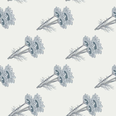 Seamless pattern chamomile on light background. Beautiful ornament summer gray flowers. Geometrical texture template for fabric. Design vector illustration.のイラスト素材