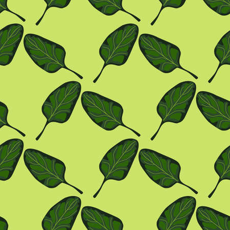 Seamless pattern Spinach salad on light green background. Modern ornament with lettuce. Geometric plant template for fabric. Design vector illustration.のイラスト素材