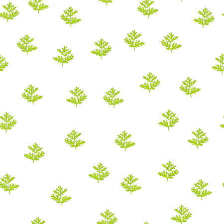 Seamless pattern wormwood on white background. Beautiful plant ornament summer green color. Random texture template for fabric. Design vector illustration.のイラスト素材