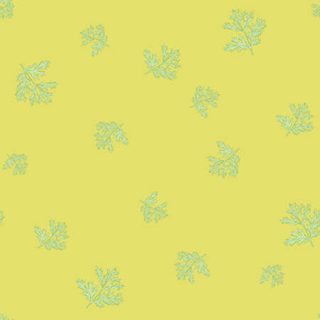 Seamless pattern wormwood on yellow background. Beautiful plant ornament. Random texture template for fabric. Design vector illustration.のイラスト素材
