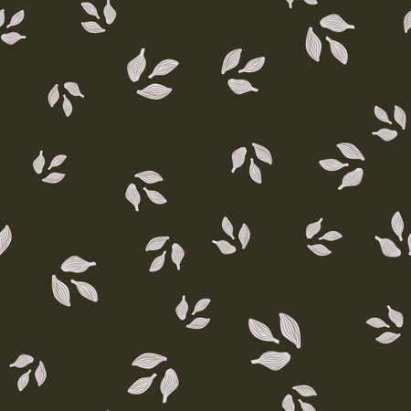 Seamless pattern cardamom on dark green background. Cute plant sketch ornament. Random texture template for fabric. Design vector illustration.のイラスト素材
