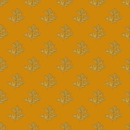 Seamless pattern wormwood on yellow background. Beautiful plant ornament. Geometrical texture template for fabric. Design vector illustration.の写真素材