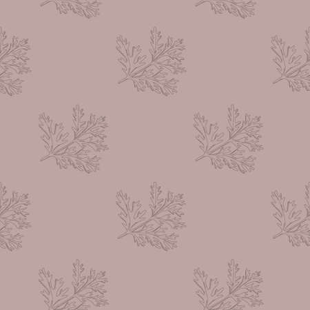 Seamless pattern wormwood on pastel brown background. Beautiful plant ornament. Geometrical texture template for fabric. Design vector illustration.のイラスト素材