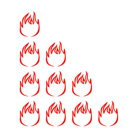 Fire indicator the degree of sharpness of the dish isolated on white background. Sticker for menu restaurant in flat style. Vector illustration design.のイラスト素材