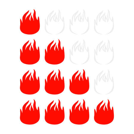Icon fire indicator the degree of sharpness of the dish isolated on white background. Sticker for menu restaurant in flat style. Vector illustration design.のイラスト素材