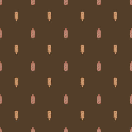Seamless pattern retro chinese bottle on dark brown background. Geometrical texture template for menu restaurant. Design vector illustration.のイラスト素材