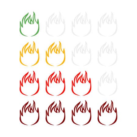 Spicy hot indicator on the rise isolated on white background. Sticker fire for menu restaurant in flat style. Vector illustration design.のイラスト素材