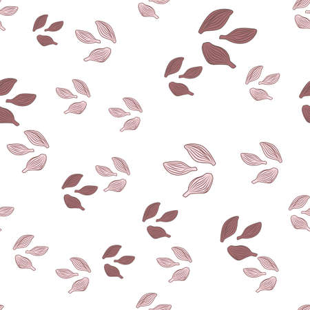Seamless pattern cardamom on white background. Cute plant sketch ornament. Random texture template for fabric. Design vector illustration.のイラスト素材