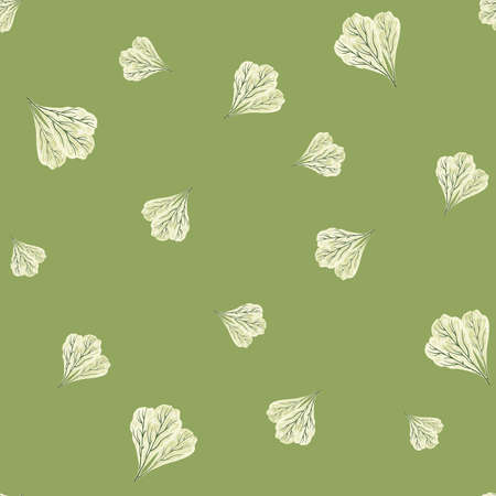 Seamless pattern bunch mangold salad on pastel green background. Minimalism ornament with lettuce. Random plant template for fabric. Design vector illustration.のイラスト素材