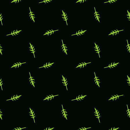 Seamless pattern bunch arugula salad on black background. Minimalistic ornament with lettuce. Geometric plant template for fabric. Design vector illustration.のイラスト素材