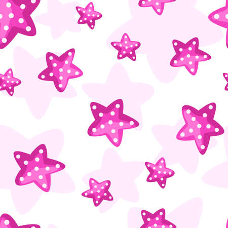 Seamless pattern pink starfishes isolated on white background. Cute sea template for textile, fabric, gift wrap. ector design decorative print. Illustration for banner, wallpaper, package, web.のイラスト素材