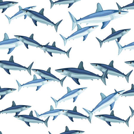 Seamless pattern shark Mako on white background. Animal templates for fabric design. Great for textile print, wrapping, cover. Vector illustration.のイラスト素材