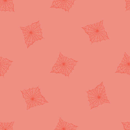 Seamless pattern spider web isolated on pink background. Outline spooky cobwebs template for fabric. Design vector illustration.のイラスト素材