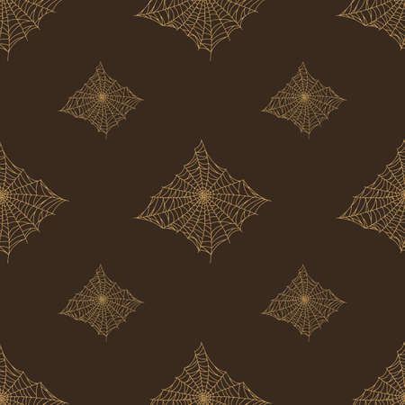 Seamless pattern spider web isolated on brown background. Outline spooky cobwebs template for fabric. Design vector illustration.のイラスト素材