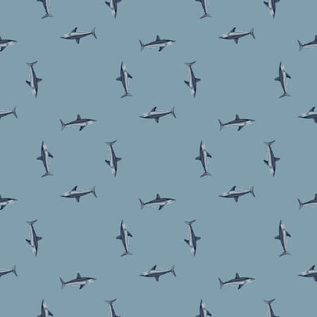 Seamless pattern shark Mako on pastel blue background. Animal templates for fabric design. Great for textile print, wrapping, cover. Vector illustration.のイラスト素材