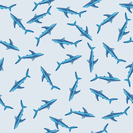 Seamless pattern Blue on shark light gray background. Blue textured of marine fish for any purpose. Random template for textile fabric design. Simple vector ornament.のイラスト素材