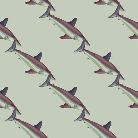 Seamless pattern shark Mako on pastel green background. Animal templates for fabric design. Great for textile print, wrapping, cover. Vector illustration.のイラスト素材