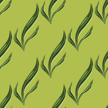 Seamless pattern seaweed on turtle green background. Marine flora templates for fabric. Design vector illustration. For seasonal textile prints, banners, backdrops and wallpapers.のイラスト素材