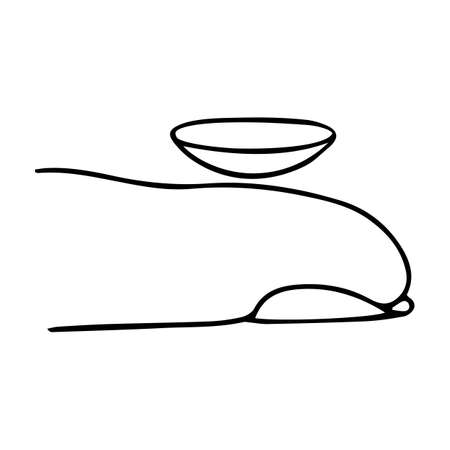 Lens on the finger isolated on white background. Optical element for vision correction in doodle style. Outline design icon use of lenses. Vector illustration.のイラスト素材