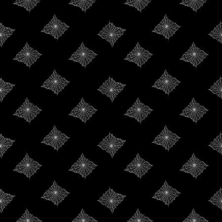 Seamless pattern spider web isolated on black background. Outline spooky cobwebs template for fabric. Design vector illustration.のイラスト素材