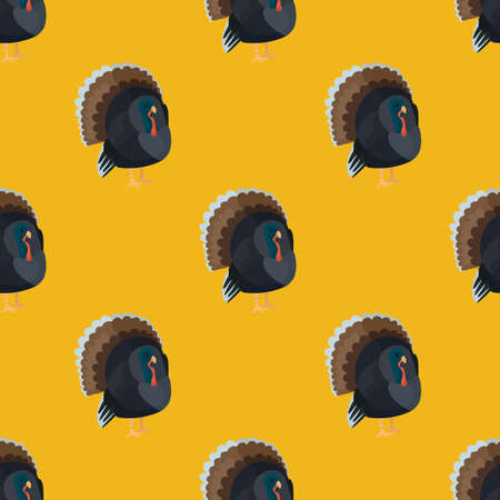 Seamless pattern Turkey yellow background. Texture of farm bird for any purpose. Geometric template for textile fabric design. Simple vector ornament.のイラスト素材