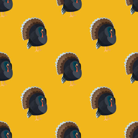 Seamless pattern Turkey yellow background. Texture of farm bird for any purpose. Geometric template for textile fabric design. Simple vector ornament.の素材 [FY310177624295]