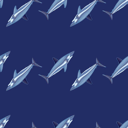Seamless pattern shark Mako on bright blue background. Animal templates for fabric design. Great for textile print, wrapping, cover. Vector illustration.のイラスト素材