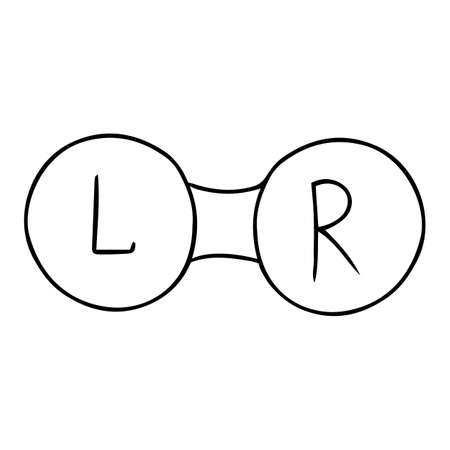 Lens container isolated on white background. Optical element for save contact lenses in doodle style. Outline design icon use of lenses. Vector illustration.のイラスト素材