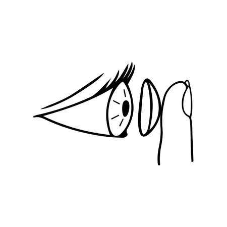 Eye to put on the lens with finger isolated on white background.のイラスト素材