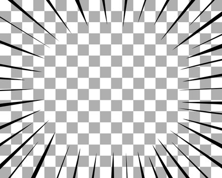 Sketch manga effects on transparent background. Black center lines splash texture for comics book. Drawing action line to anime. Vector illustration backdrop design.のイラスト素材