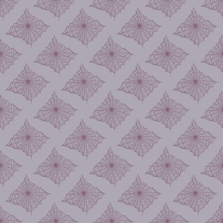 Seamless pattern spider web isolated on gray background. Outline spooky cobwebs template for fabric. Design vector illustration.のイラスト素材