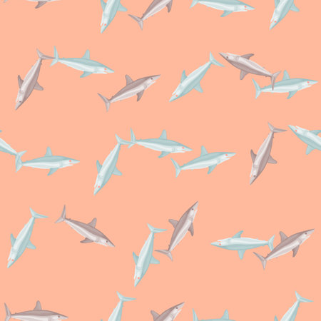 Seamless pattern shark Mako on peach background. Animal templates fabric design. Great for textile print, wrapping, cover. Vector illustration.のイラスト素材