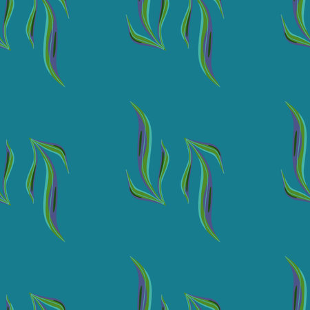 Seamless pattern seaweed on blue background. Marine flora templates for fabric. Design vector illustration. For seasonal textile prints, banners, backdrops and wallpapers.のイラスト素材