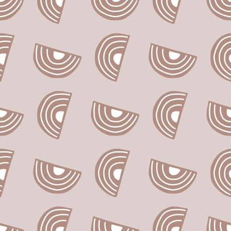 Abstract seamless pattern on pastel brown background. Geometrical shapes for textile design. Modern template print for any purpose. Simple vector fabric ornament.のイラスト素材