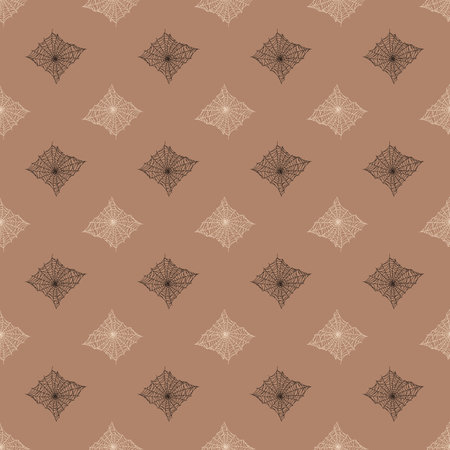 Seamless pattern spider web isolated on light brown background. Outline spooky cobwebs template for fabric. Design vector illustration.のイラスト素材