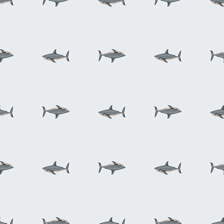 Seamless pattern shark on light gray background. Texture of marine fish for any purpose. Geometric template for textile fabric design. Simple vector ornament.のイラスト素材