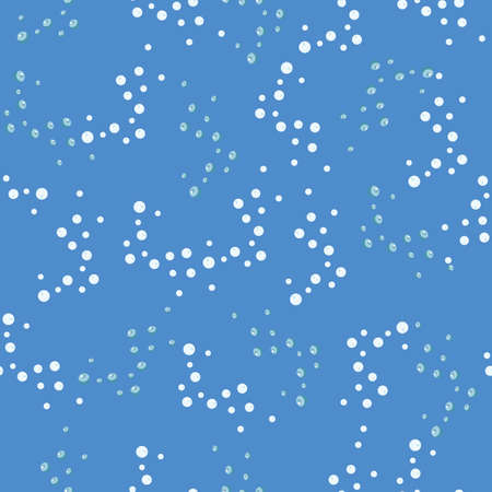 Seamless pattern bubbles on light blue background. White flat texture of soap for any purpose. Random template for textile fabric design. Simple vector ornament.のイラスト素材