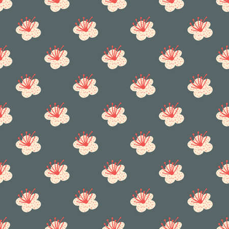 Seamless pattern spring plants on gray background. Vector floral template in doodle style with flowers. Gentle summer floral texture for fabric, wrapping paper, wallpaper.のイラスト素材