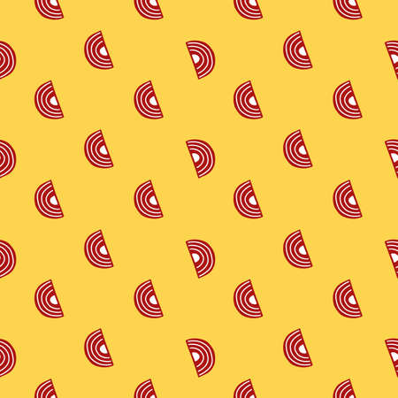 Abstract seamless pattern on yellow background. Pink geometrical shapes for textile design. Modern template print for any purpose. Simple vector fabric ornament.のイラスト素材