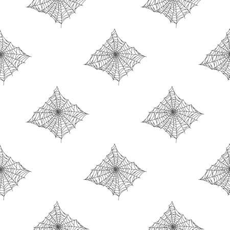 Seamless pattern spider web isolated on wjite background. Outline spooky cobwebs template for fabric. Design vector illustration.のイラスト素材