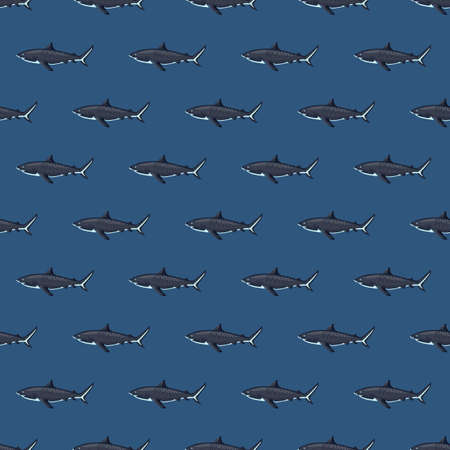 Seamless pattern Tiger shark blue background. Gray textured of marine fish for any purpose. Geometric template for textile fabric design. Simple vector ornament.のイラスト素材